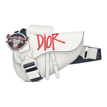 DIOR Saddle Grained Cow Leather Saddle Bag Shoulder Bag Crossbody Bag Men's White