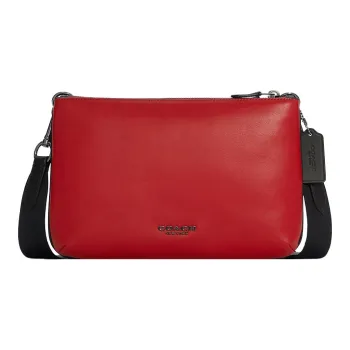 COACH Everett Leather With Canvas With Fabric Shoulder Bag, Crossbody Bag Large Size Men's Dark Brown & Red