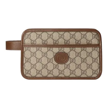 GUCCI Canvas With Leather Canvas Bag Toiletry Bag Travel Bag Clutch Unisex Ebony/Brown