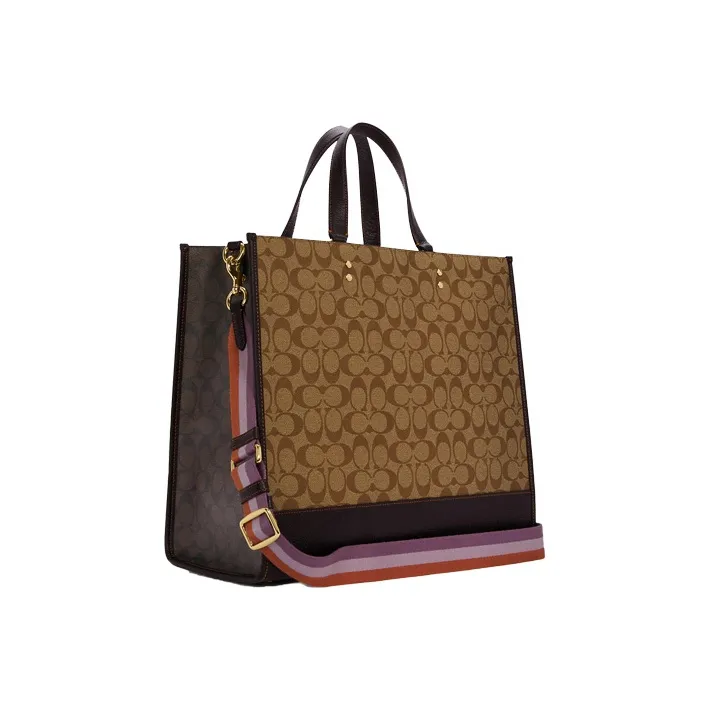 COACH Dempsey Canvas With Leather Tote Bag, Shopping Bag, Crossbody Bag, Handbag Tubas Unisex Brown-1