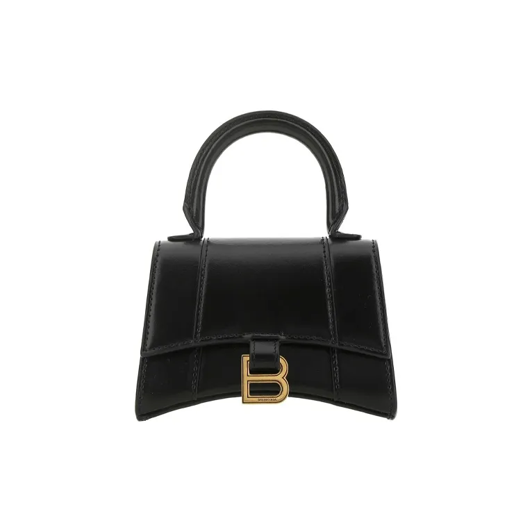 Balenciaga Hourglass Smooth Finish Calfskin Hourglass Bag Portable Crossbody Bag Shoulder Bag Mini Women's Black-0