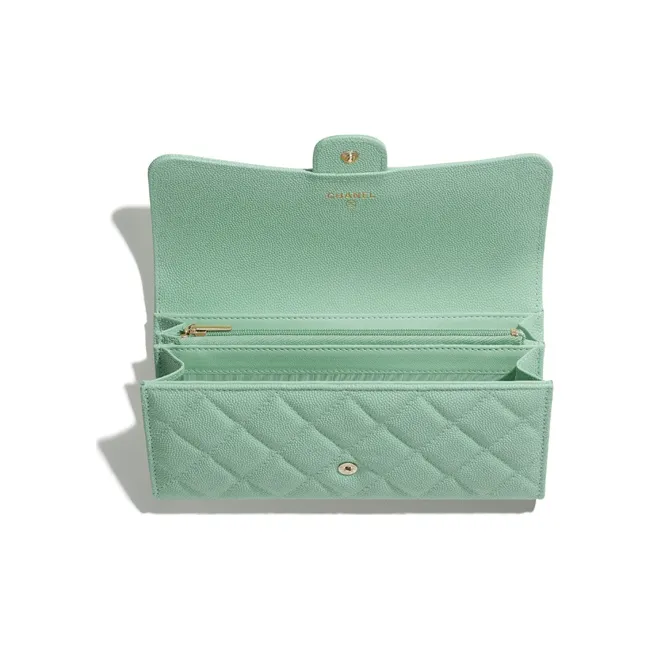 CHANEL Classic Flap CF Grain Embossed Caviar Calfskin & Metal Wallet Women's Green-3