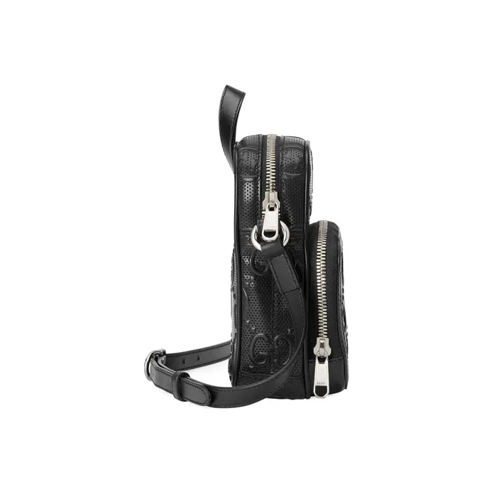 GUCCI Leather Cell Phone Pouch, Crossbody Handbag, Shoulder Bag Unisex Black-2