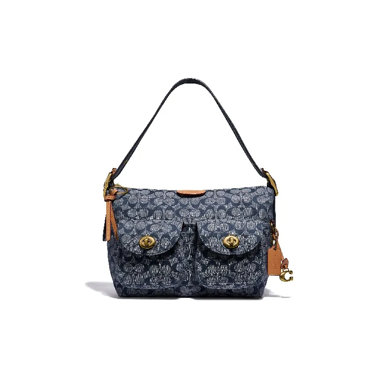 COACH Cargo Canvas With Leather Canvas Bag Handheld Handbag Shoulder Bag Women's Denim Blue Monogram-0