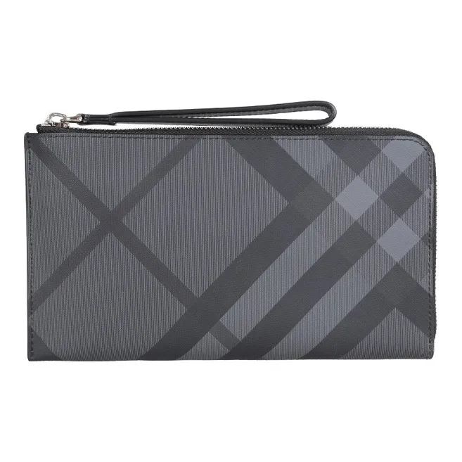 Burberry PVC Combo Bag Clutch Card Holder Wallet Men's Black Gray Color-1