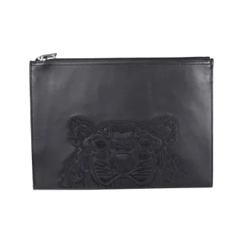 KENZO Leather Wallets Clutches Regular Men's Black