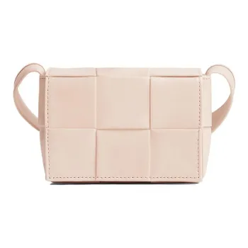 Bottega Veneta Cow Leather Patchwork With Fabric Small Square Bag Shoulder Bag Crossbody Bag Mini Women's Light Pink
