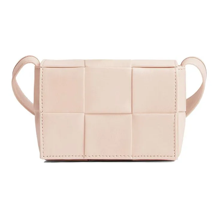 Bottega Veneta Cow Leather Patchwork With Fabric Small Square Bag Shoulder Bag Crossbody Bag Mini Women's Light Pink-0