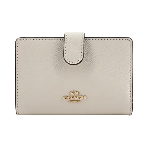 COACH Corner Zip Cow Leather Wallet Medium Size Women's White