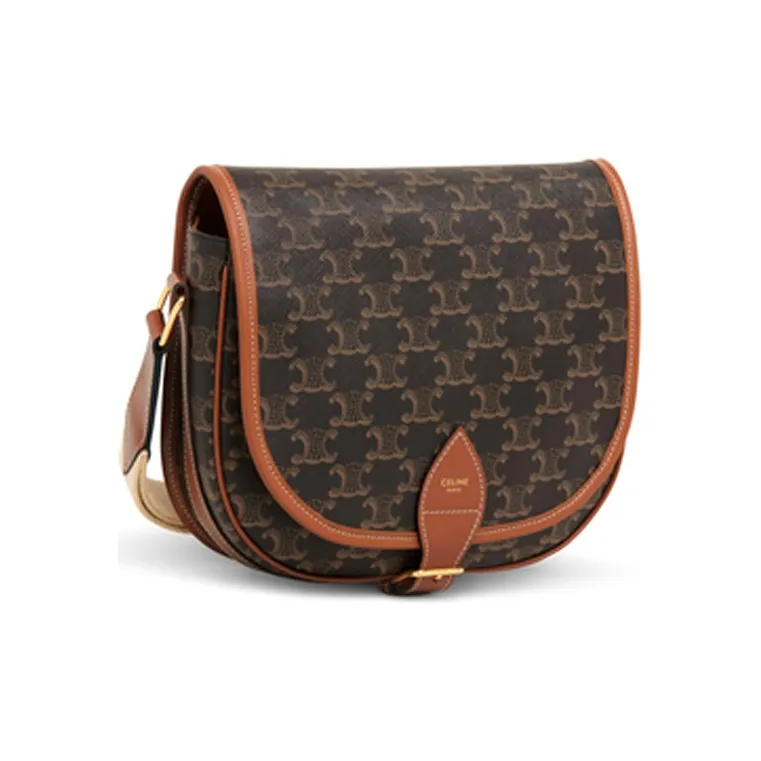 CELINE Triomphe Canvas And Calfskin FOLCO Bag, Messenger Bag, Shoulder Bag, Crossbody Bag Large Size Women's Tawny-1