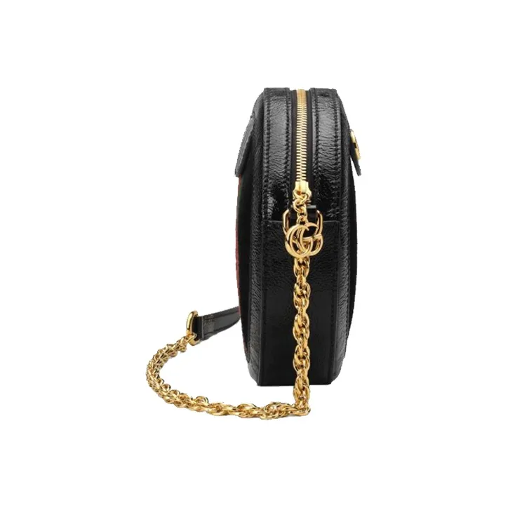 GUCCI Ophidia Suede With Painted Leather Round Cake Bag Shoulder Bag Crossbody Bag Mini Women's Black-3