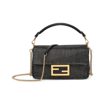 FENDI Baguette Leather Baguette Bag Portable Crossbody Bag Shoulder Bag Mini Women's Black
