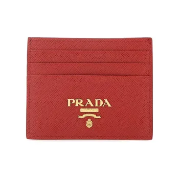 PRADA Cow Leather Card Holder Card Holder Women's Red