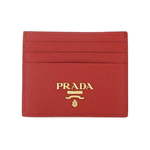 PRADA Cow Leather Card Holder Card Holder Women's Red