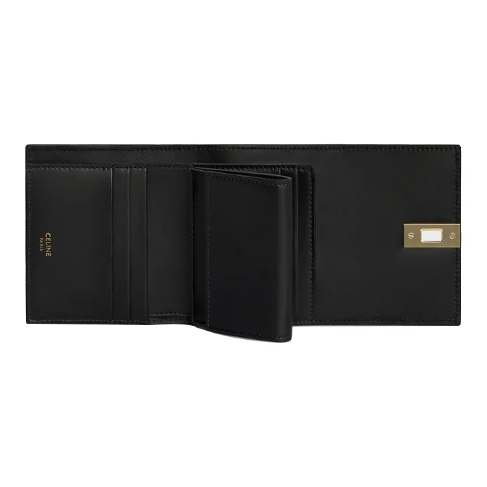 CELINE Shiny Cow Leather Wallet Small Size Women's Black-3