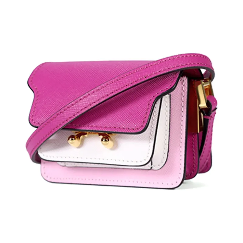 MARNI Trunk Calfskin Trunk Bag Small Square Bag Shoulder Bag Crossbody Bag Mini Women's Peach Pink/White-2