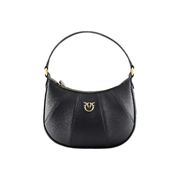 PINKO SIMPLY Cow Leather Half Moon Bag Mahjong Bag Handbag Shoulder Bag Crossbody Bag Mini Women's Black-0