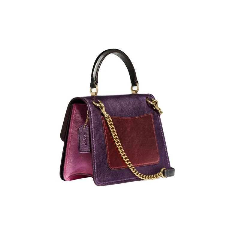 COACH Parker Genuine Leather Shoulder Bag Crossbody Bag Handbag Medium Size Women's Metal Purple & Red-2