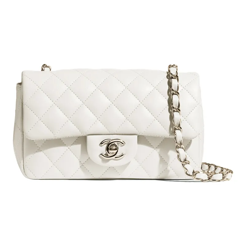 CHANEL Classic Flap CF Sheepskin Shoulder Bag, Crossbody Bag Women's White-0