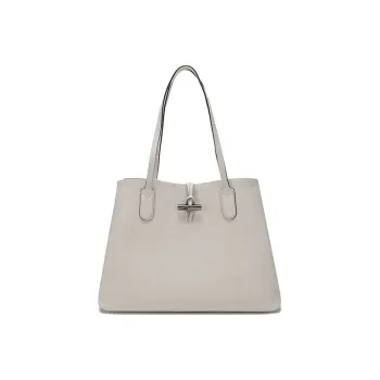 LONGCHAMP Roseau Cow Leather Tote Bag Shopping Bag Handbag Shoulder Bag Women's Gray White