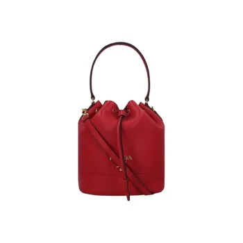 PRADA Leather Bucket Bag Crossbody Bag Regular Unisex Red