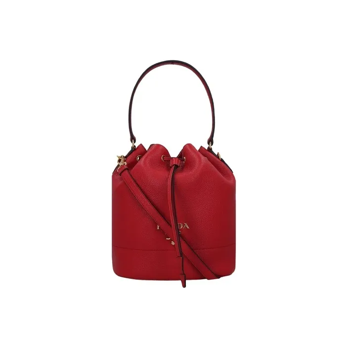 PRADA Leather Bucket Bag Crossbody Bag Regular Unisex Red-0