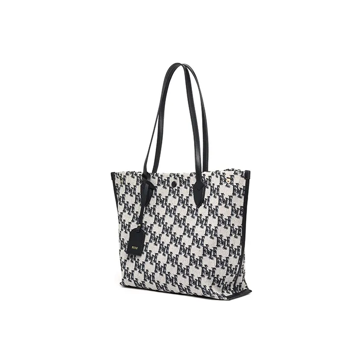 ELLE Fabric With Leather Portable Shopping Bag Shoulder Bag Tubas Women's Multicolor-1