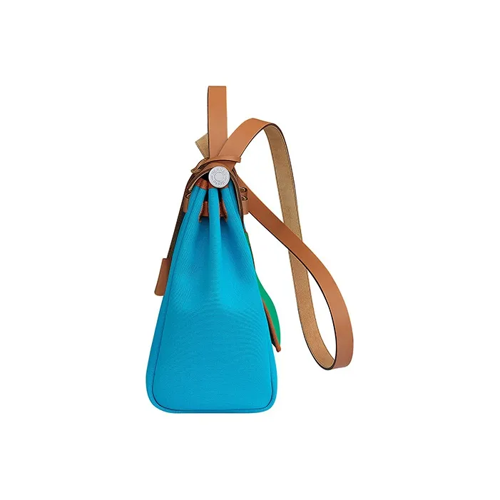 HERMES Herbag Canvas With Hunter Cow Leather Handbag Shoulder Bag Crossbody Bag Women's Aztec Blue/Mint Green/Natural-1