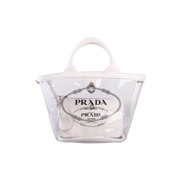 PRADA PVC Canvas Handbag, Shoulder Bag Women's White-0