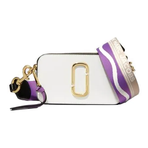 MARC JACOBS Snapshot Leather One Shoulder Handbag Crossbody Bag Women's White Text Multicolor