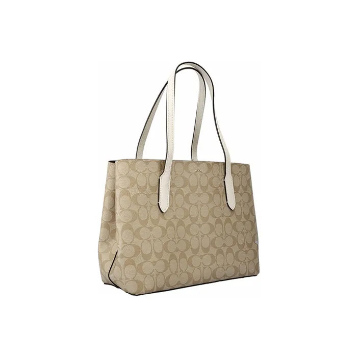 COACH Avenue Canvas With Leather Tote Bag, Shopping Bag, Handbag, Shoulder Bag, Crossbody Bag Women's Khaki Monogram-2