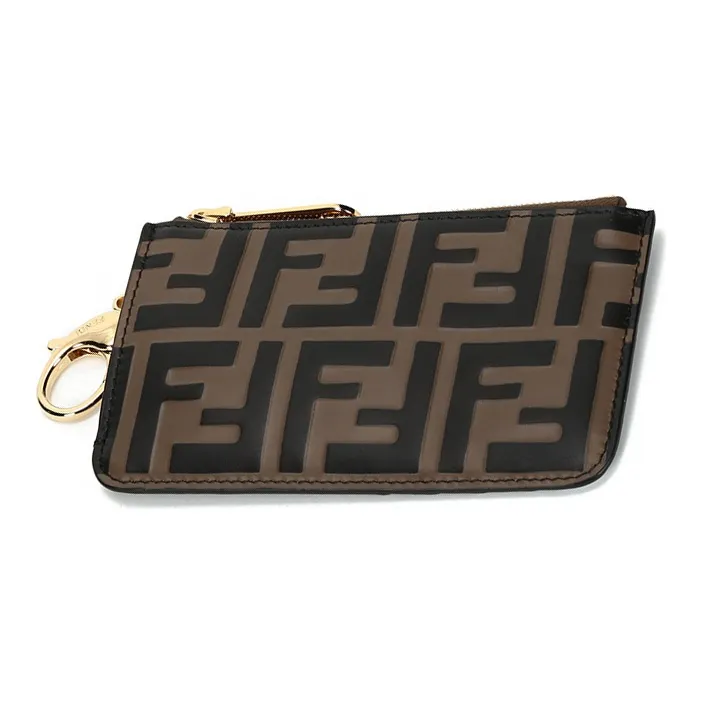 FENDI Cow Leather Coin Purse Women's Brown Black-2