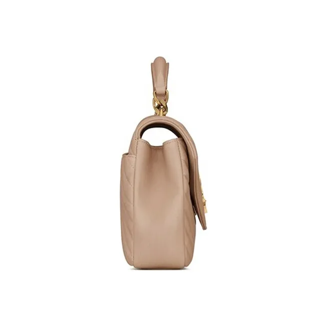 SAINT LAURENT College Quilted Leather Shoulder Bag, Crossbody Bag, Handbag Medium Size Women's Dark Beige-3