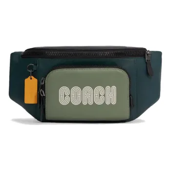 COACH Track Calfskin Crossbody Fanny Pack Large Size Men's Blue & Green