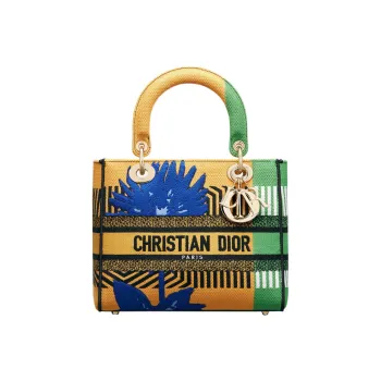 DIOR Lady Dior Pop Embroidery Handbag Medium Size Women's Bright Yellow