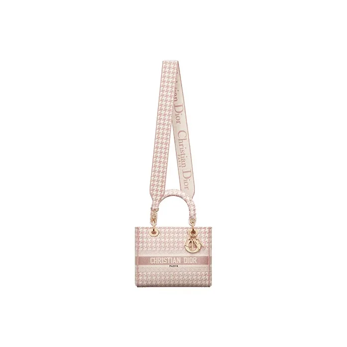 DIOR Lady D-Lite Fabric Daisie Bag Handbag Shoulder Bag Crossbody Bag Medium Size Women's Rose Pink-4