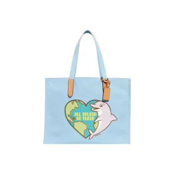 COACH Recycled Tote Canvas With Leather Canvas Bag Tote Bag Shopping Bag Handbag Shoulder Bag Women's Blue
