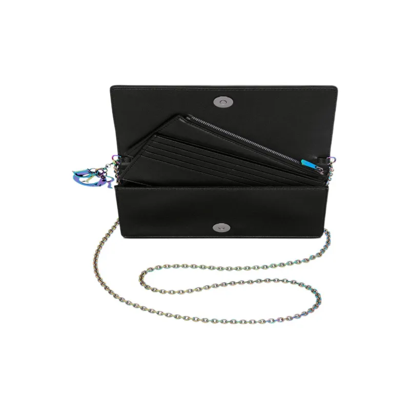DIOR Sheepskin Wicker Pattern Zip Closure With Card Slot Zipper Pocket Clutch Women's Black-3