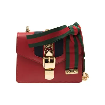 GUCCI Sylvie Cow Leather Crossbody Bags Shoulder Bags Women's Red