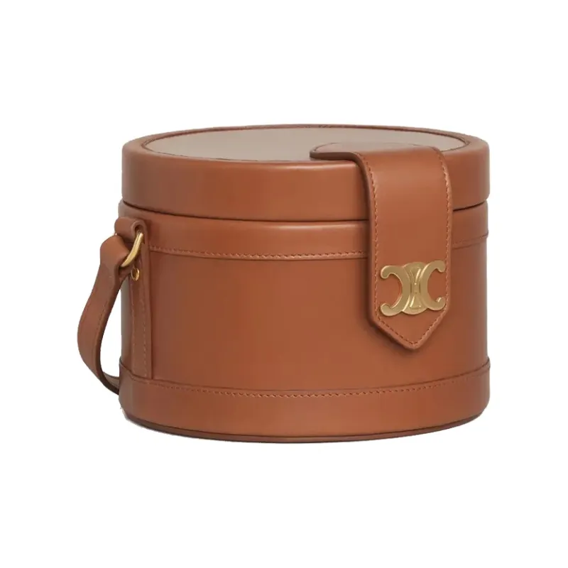 CELINE Tambour Smooth Cow Leather Crossbody Bag Shoulder Bag Medium Size Women's Tawny-1