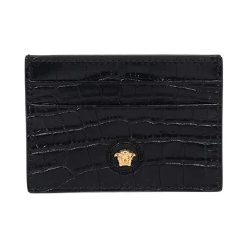 VERSACE Leather Card Holder Wallet Card Clip Regular Men's Black