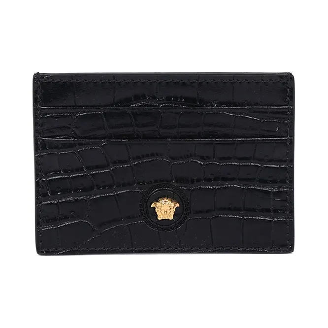 VERSACE Leather Card Holder Wallet Card Clip Regular Men's Black-0