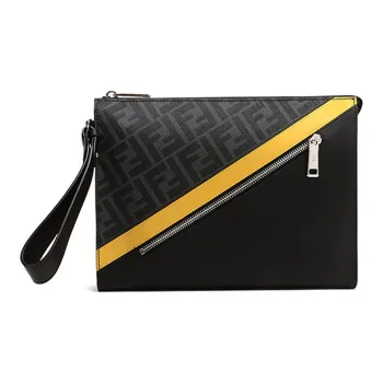 FENDI Fabric With Leather Clutch Regular Men's Gray Black
