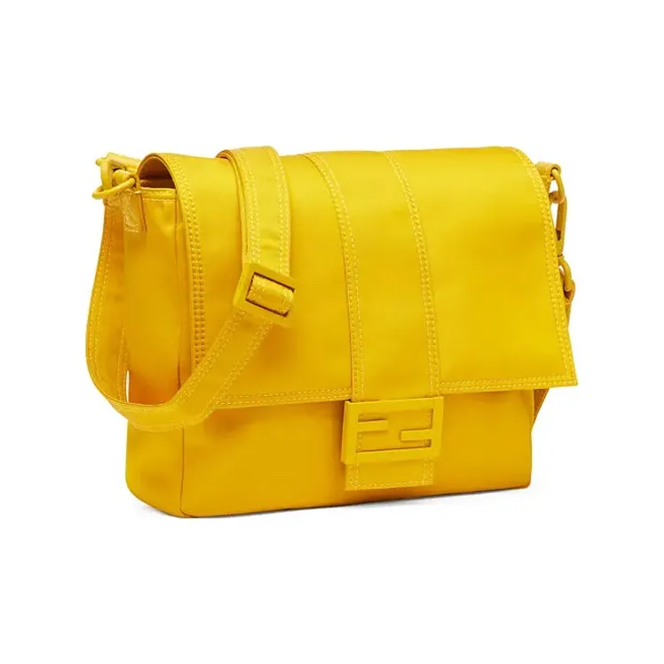 FENDI Nylon Fabric Cow Leather Polyester Baguette Bag Messenger Bag Shoulder Bag Crossbody Bag Medium Size Men's Yellow-1