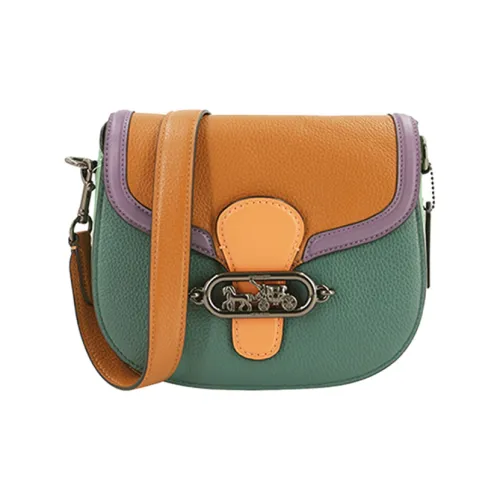 COACH Litchi Grain Leather Saddle Bag Crossbody Shoulder Bag Women's Brown Ink Green Purple