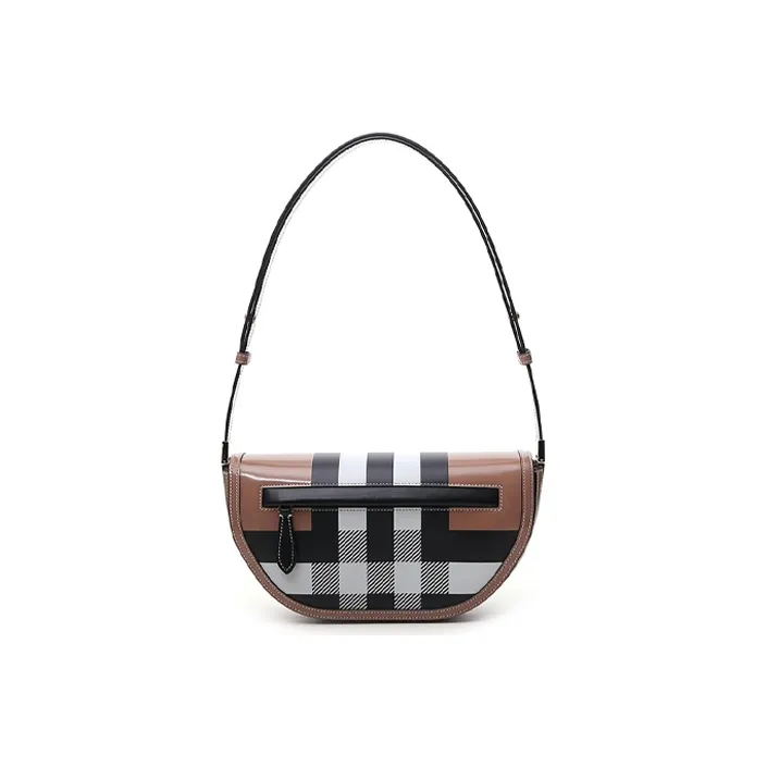Burberry Olympia Calfskin Shoulder Bag, Crescent Bag, Portable Crossbody Bag, Shoulder Bag Women's Black White-0