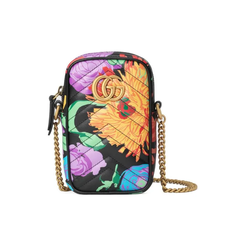 GUCCI Marmont Quilting Leather Cell Phone Pouch Chain Bag Shoulder Bag Crossbody Bag Mini Women's Black/Multicolor-0