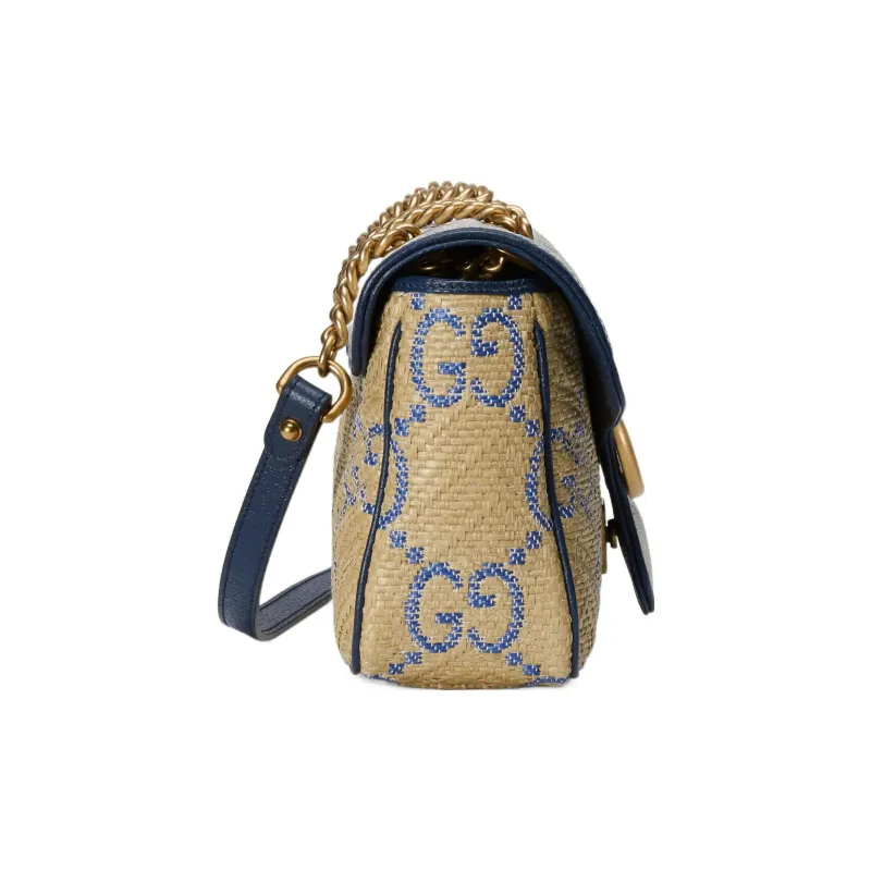 GUCCI Marmont Raffia Patchwork Leather Shoulder Bag Women's-3