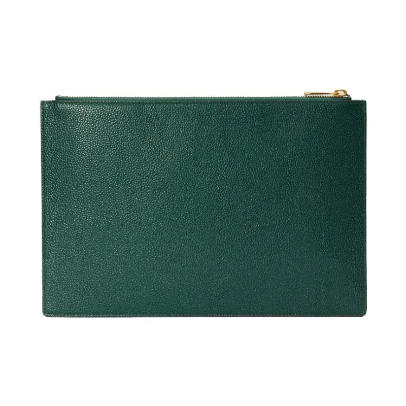 GUCCI Zumi Grained Leather Clutch Women's Dark Green-1