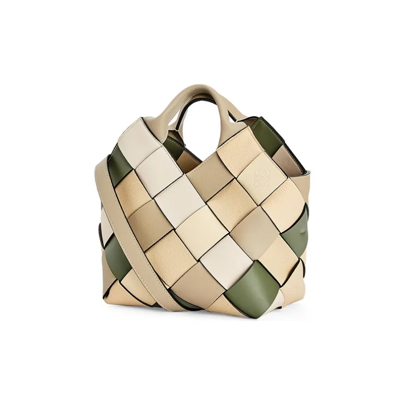 LOEWE Basket Grained Cow Leather Handbag Shoulder Bag Crossbody Bag Small Size Women's Green/Light Brown-1